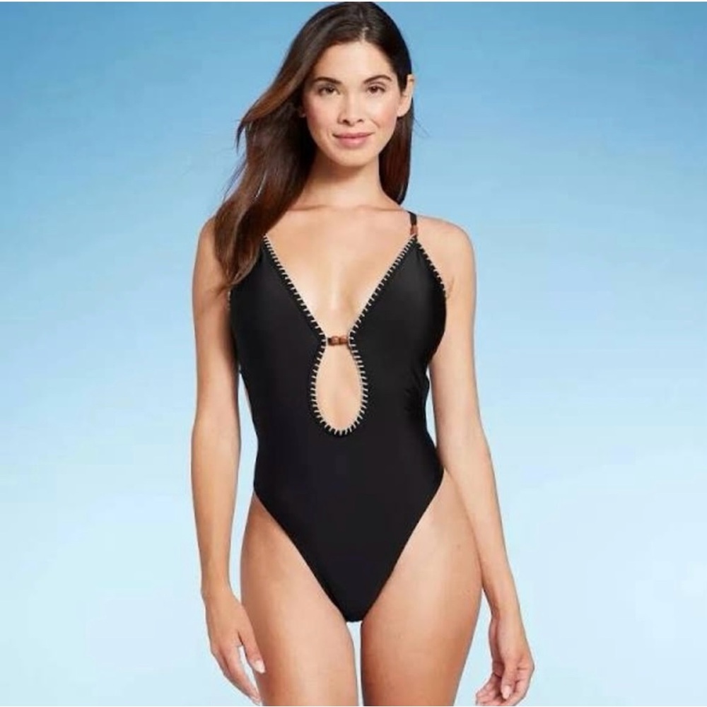 NWT Sexy Shade & Shore Black Extra High Leg Swimsuit Size 16